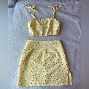Yellow Mini Skirt and Crop Top Set | Women’s Size XS